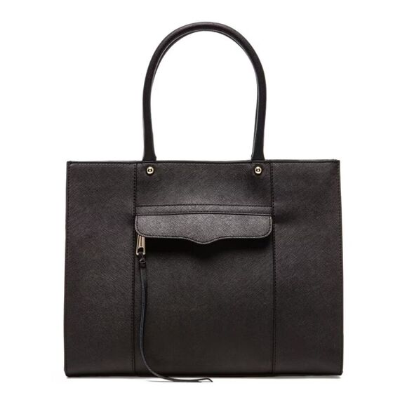 Rebecca Minkoff MAB M.A.B Tote Black Leather Shoulder Bag Work Bag Purse - Picture 1 of 14